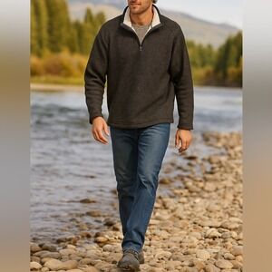 Orvis Charcoal Gray Quarter Zip Sherpa Fleece Sweater Pullover